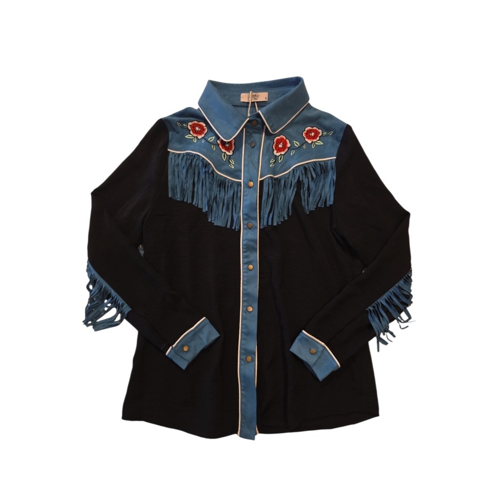 NWT John Moon Texas Jessiamine West Fringe Western Shirt Small Floral